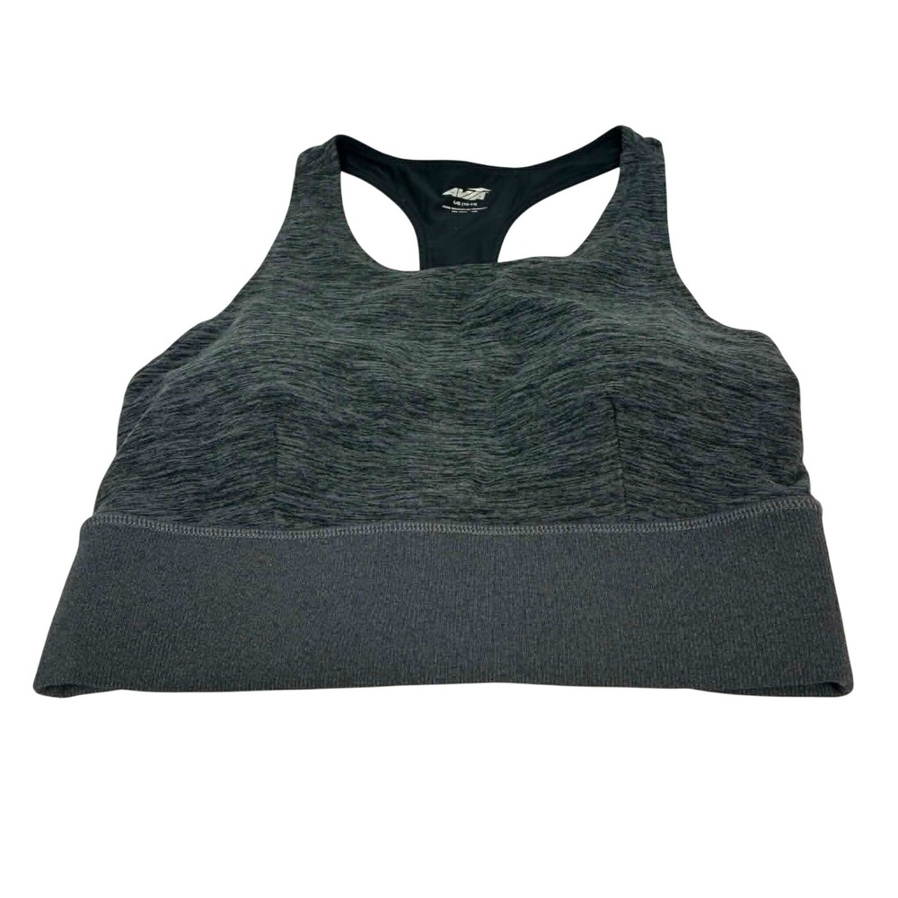 Avia Sports Bra Womens L 12-14 Gray Space Dye High Neck Racerback Rib Band